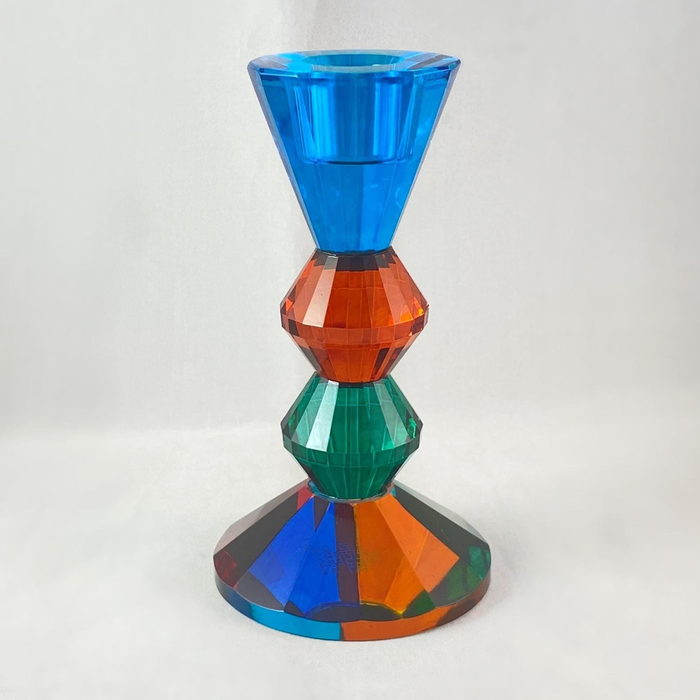 Venetian Glass Kea Candleholder - Aqua Blue Top, Multicolor Base - Handmade in Italy, Colorful Murano Glass