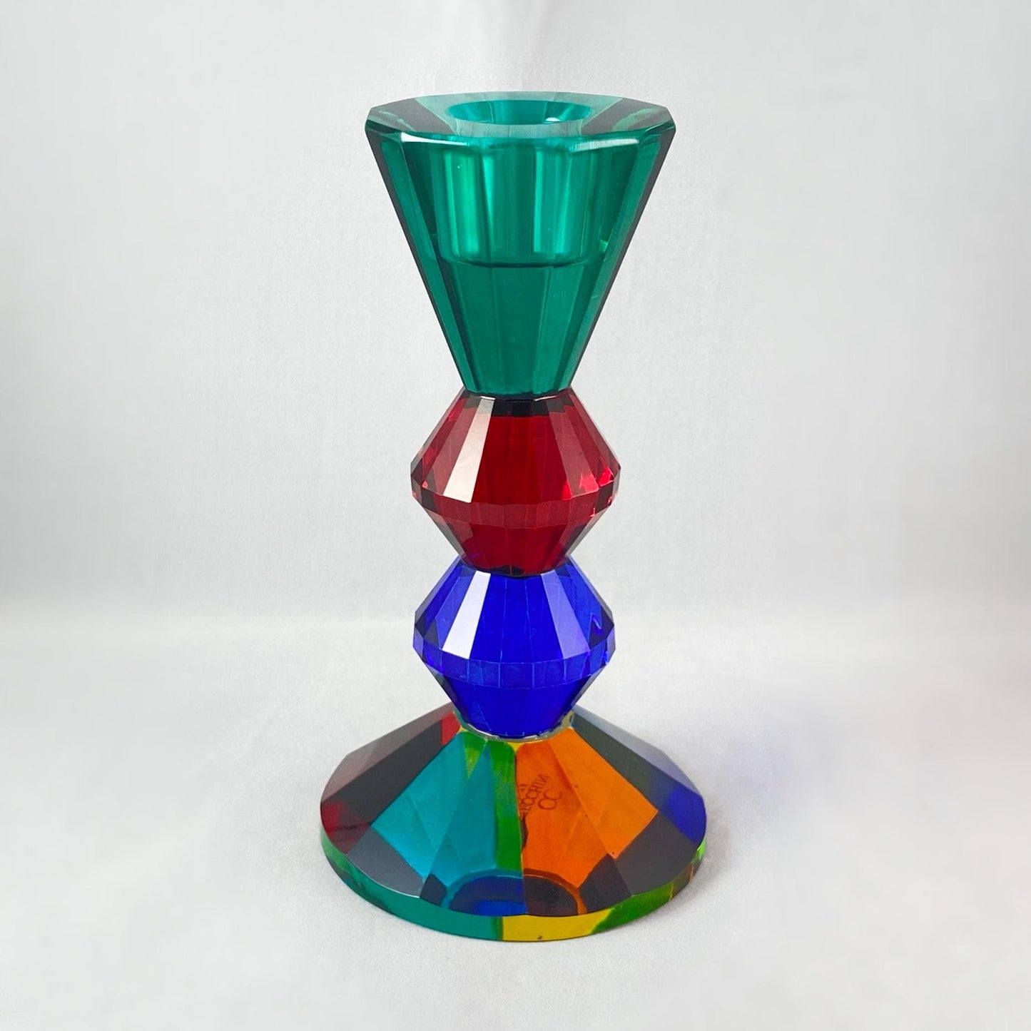 Venetian Glass Kea Candleholder - Green Top, Multicolor Base - Handmade in Italy, Colorful Murano Glass