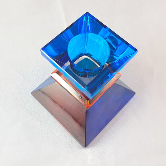 Venetian Glass Naxos Candleholder - Aqua Blue Top, Multicolor Base - Handmade in Italy, Colorful Murano Glass