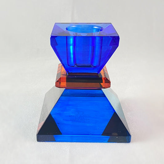 Venetian Glass Naxos Candleholder - Blue top, Multicolor Base - Handmade in Italy, Colorful Murano Glass
