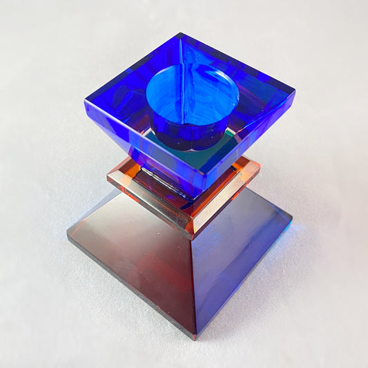 Venetian Glass Naxos Candleholder - Blue top, Multicolor Base - Handmade in Italy, Colorful Murano Glass