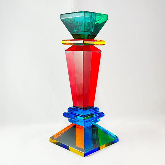 Venetian Glass Naxos Candleholder - Green Top, Multicolor Base - Handmade in Italy, Colorful Murano Glass