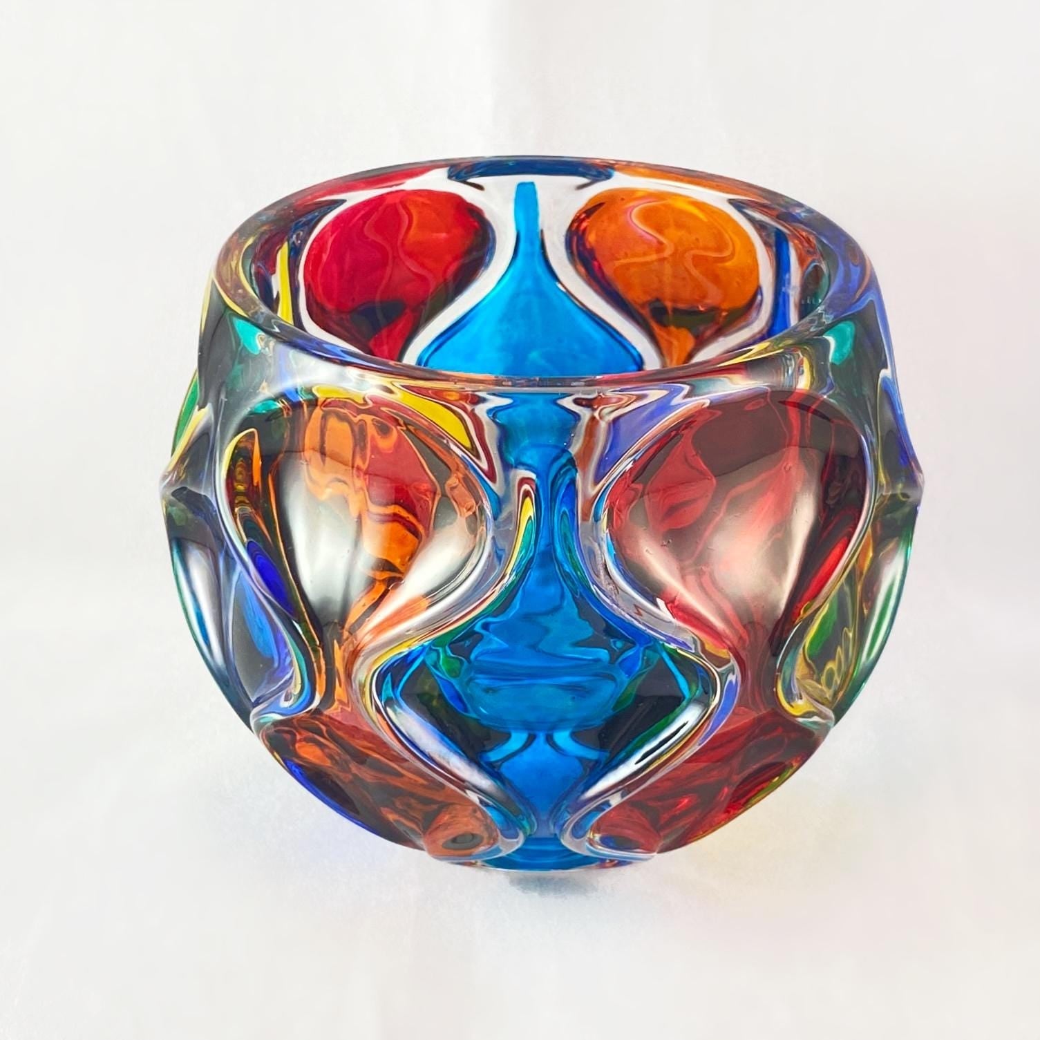 Venetian Glass Ocean Votive Holder - Handmade in Italy, Colorful Murano Glass Candle Holder