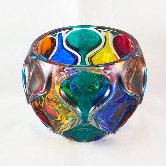 Venetian Glass Ocean Votive Holder - Handmade in Italy, Colorful Murano Glass Candle Holder