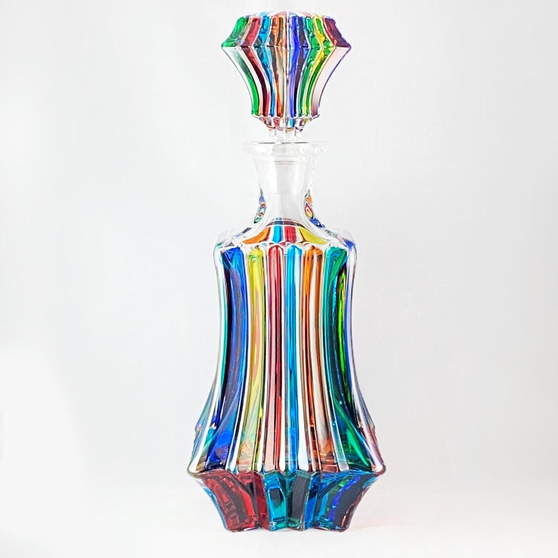 Venetian Glass Prague Whiskey Decanter - Handmade in Italy, Colorful Murano Glass