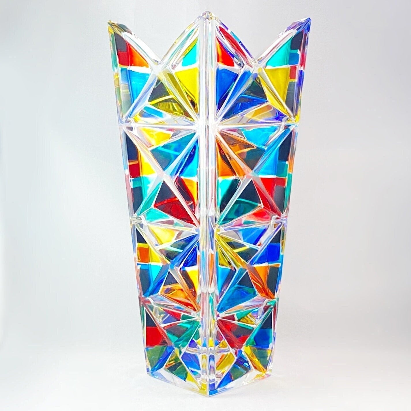 Venetian Glass Pyramid Vase - Handmade in Italy, Colorful Murano Glass