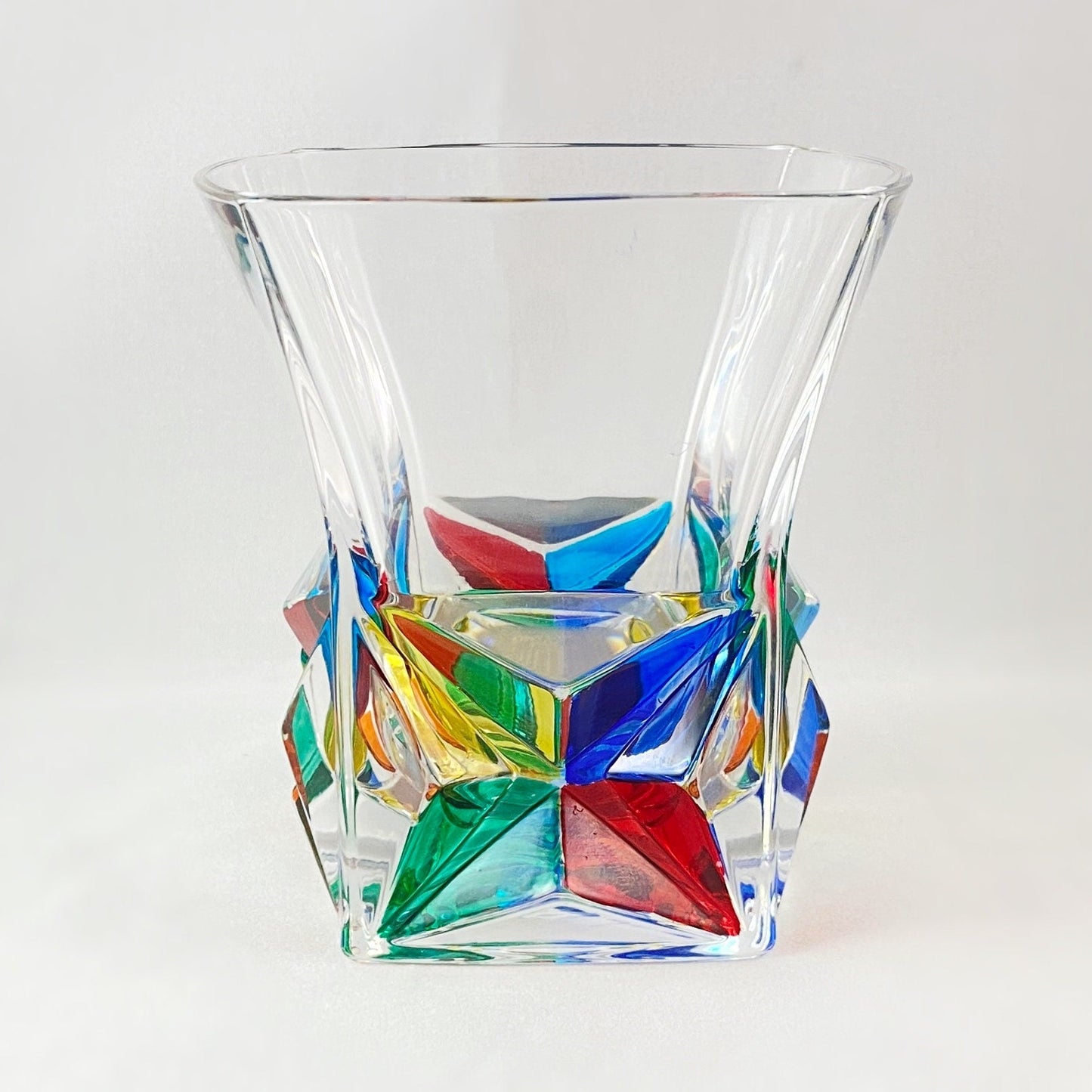 Venetian Glass Pyramid Whiskey Glass - Handmade in Italy, Colorful Murano Glass