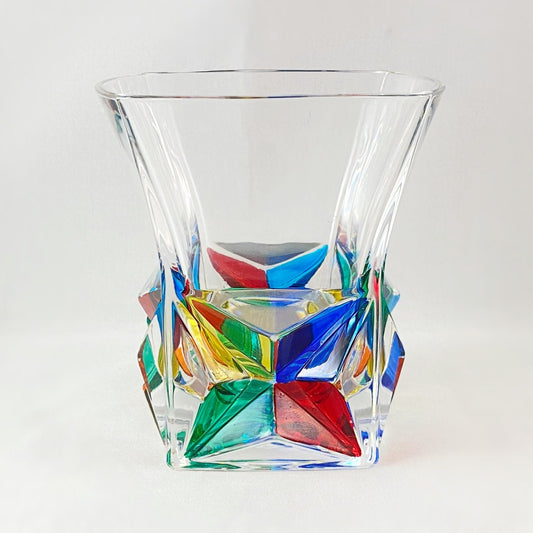 Venetian Glass Pyramid Whiskey Glass - Handmade in Italy, Colorful Murano Glass