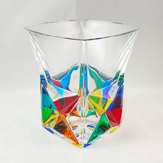 Venetian Glass Pyramid Whiskey Glass - Handmade in Italy, Colorful Murano Glass