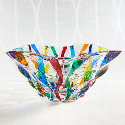 Venetian Glass Ribbon Dish - Handmade in Italy, Colorful Murano Glass Bowl