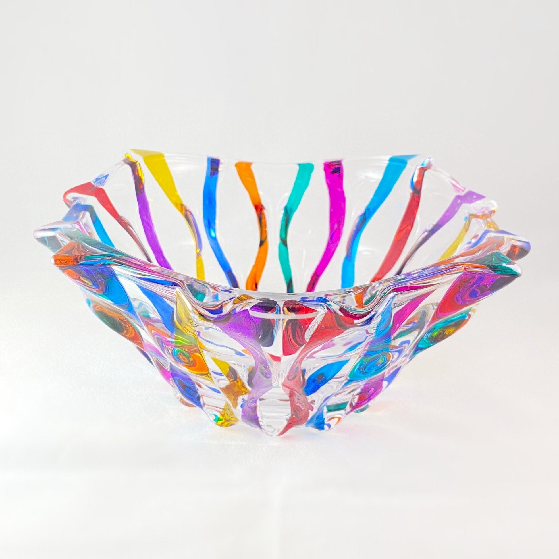 Venetian Glass Ribbon Dish - Handmade in Italy, Colorful Murano Glass Bowl