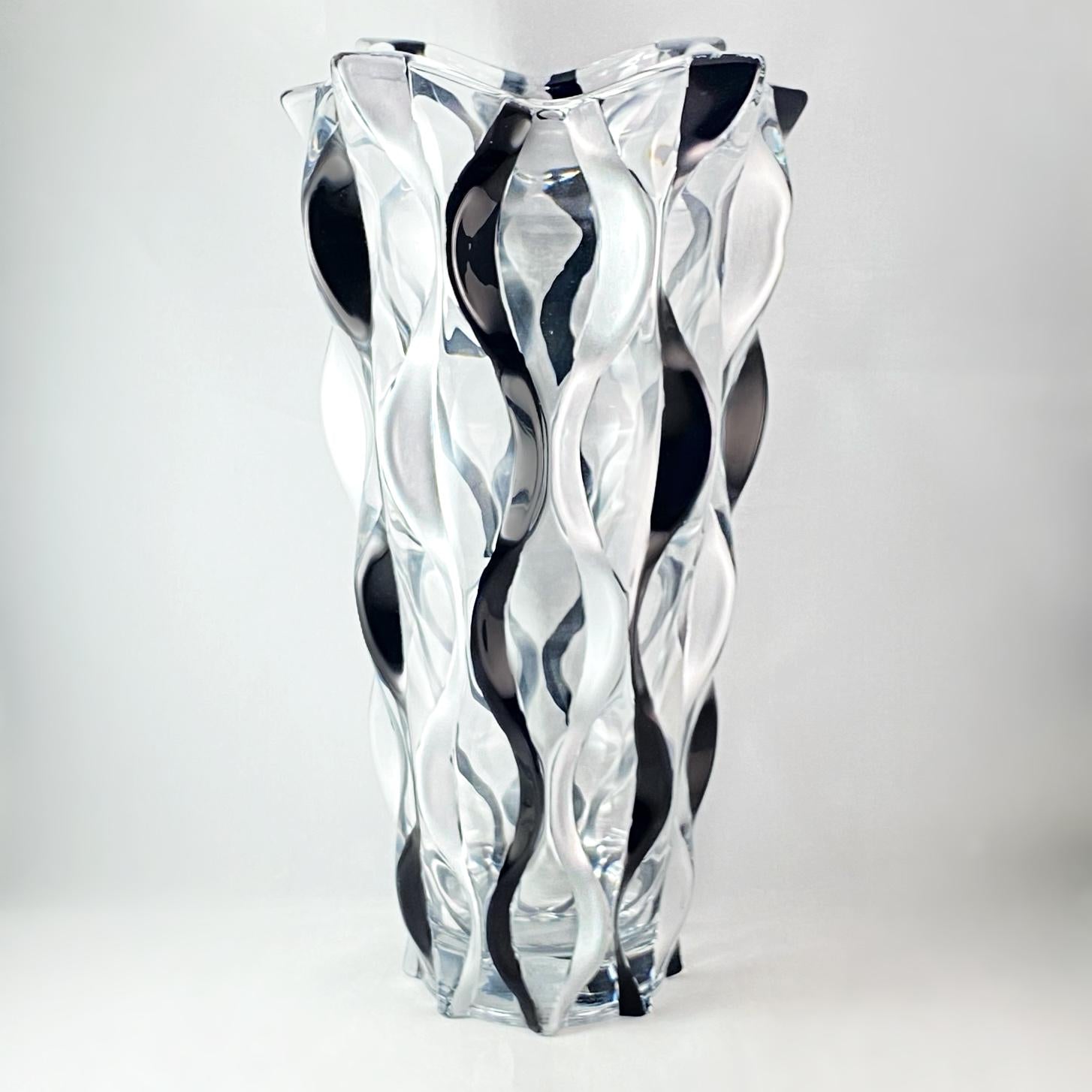 Venetian Glass Ribbon Samba Vase, Black/Silver - Handmade in Italy, Colorful Murano Glass