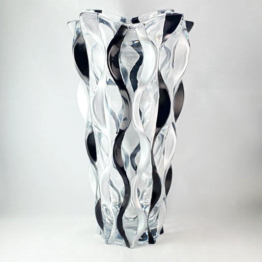 Venetian Glass Ribbon Samba Vase, Black/Silver - Handmade in Italy, Colorful Murano Glass
