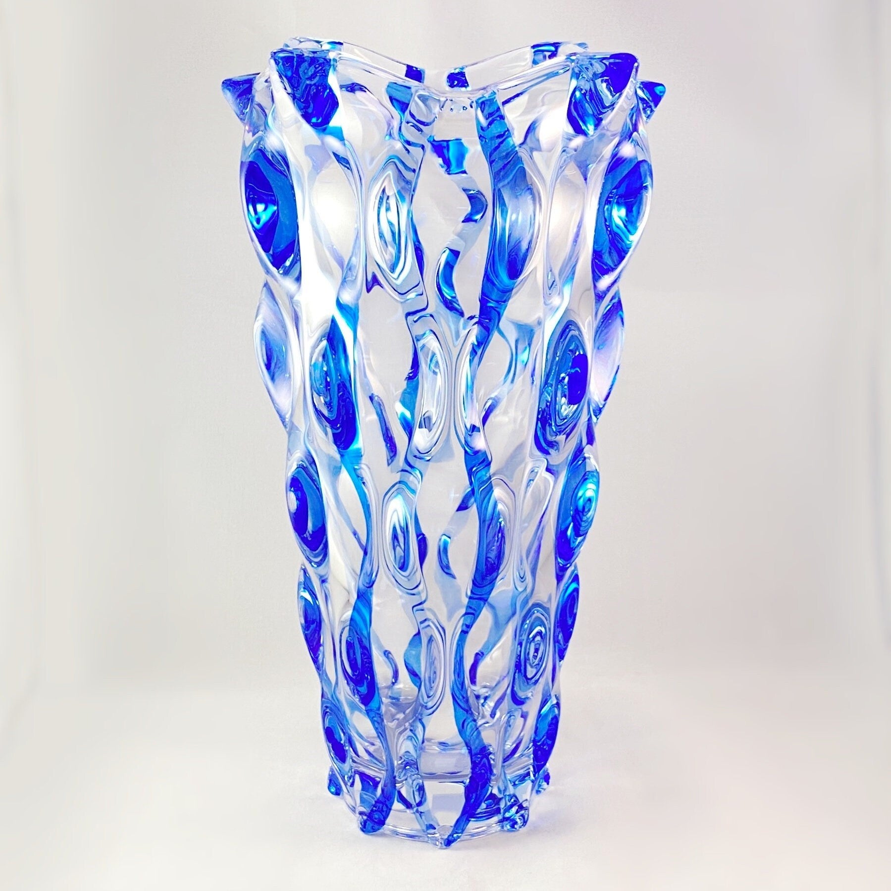 Venetian Glass Ribbon Samba Vase, Blue - Handmade in Italy, Colorful Murano Glass