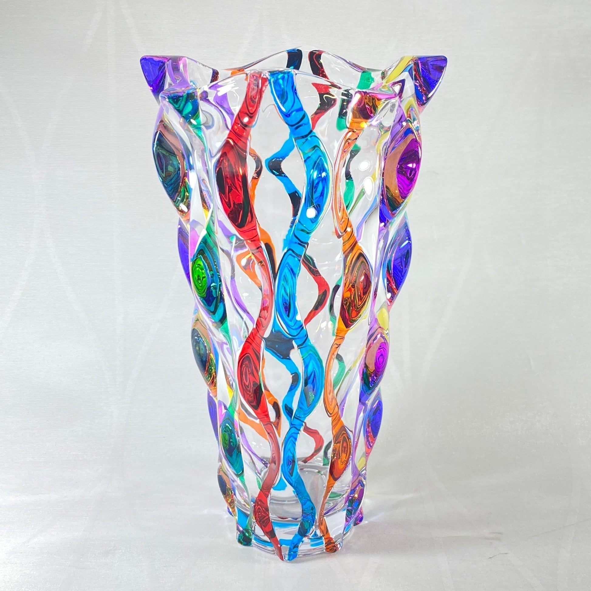 Venetian Glass Ribbon Samba Vase - Handmade in Italy, Colorful Murano Glass