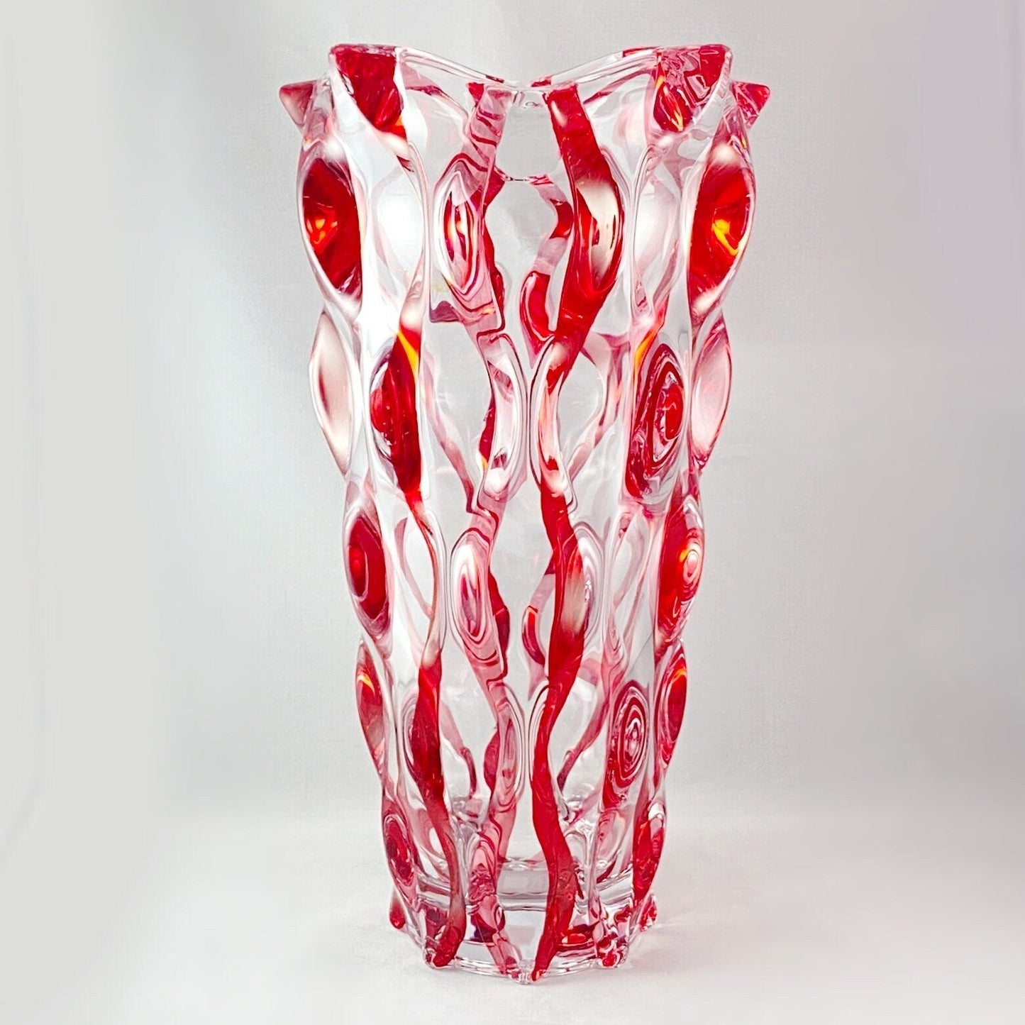 Venetian Glass Ribbon Samba Vase, Red - Handmade in Italy, Colorful Murano Glass