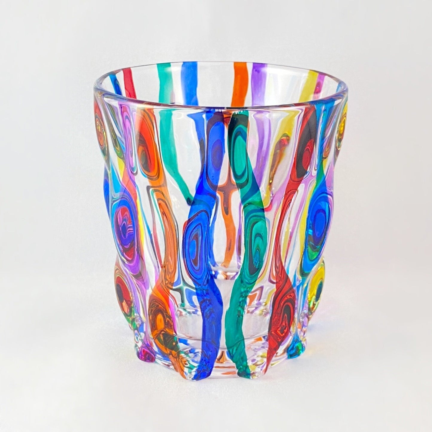 Venetian Glass Ribbon Whiskey Tumbler - Handmade in Italy, Colorful Murano Glass Bowl