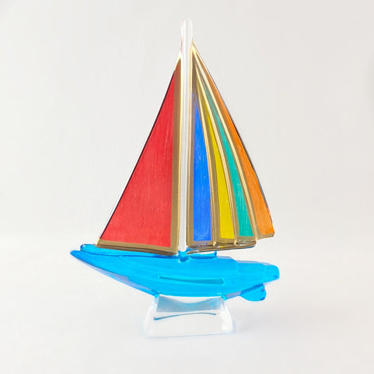 Venetian Glass Sailboat - Handmade in Italy, Colorful Murano Glass