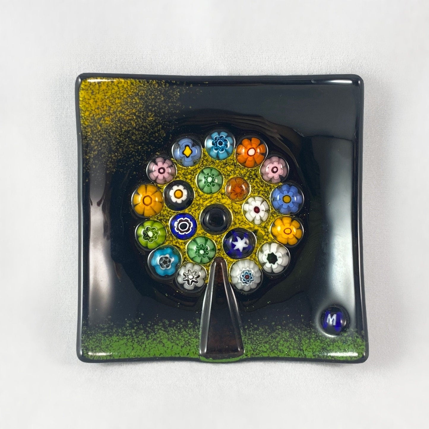 Venetian Glass Tree of Life Votive Candle Holder, Black - Handmade in Italy, Colorful Murano Glass