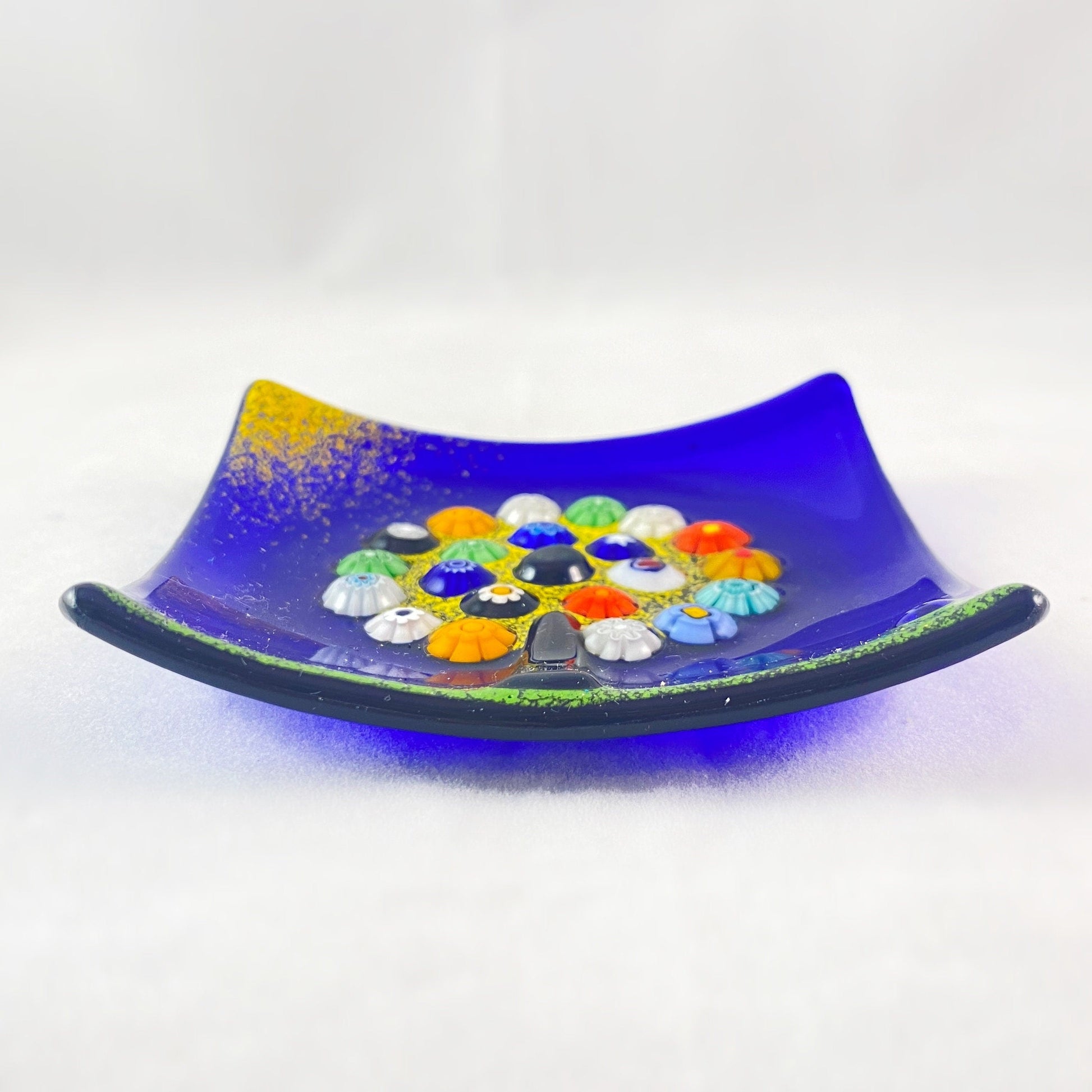 Venetian Glass Tree of Life Votive Candle Holder, Blue - Handmade in Italy, Colorful Murano Glass