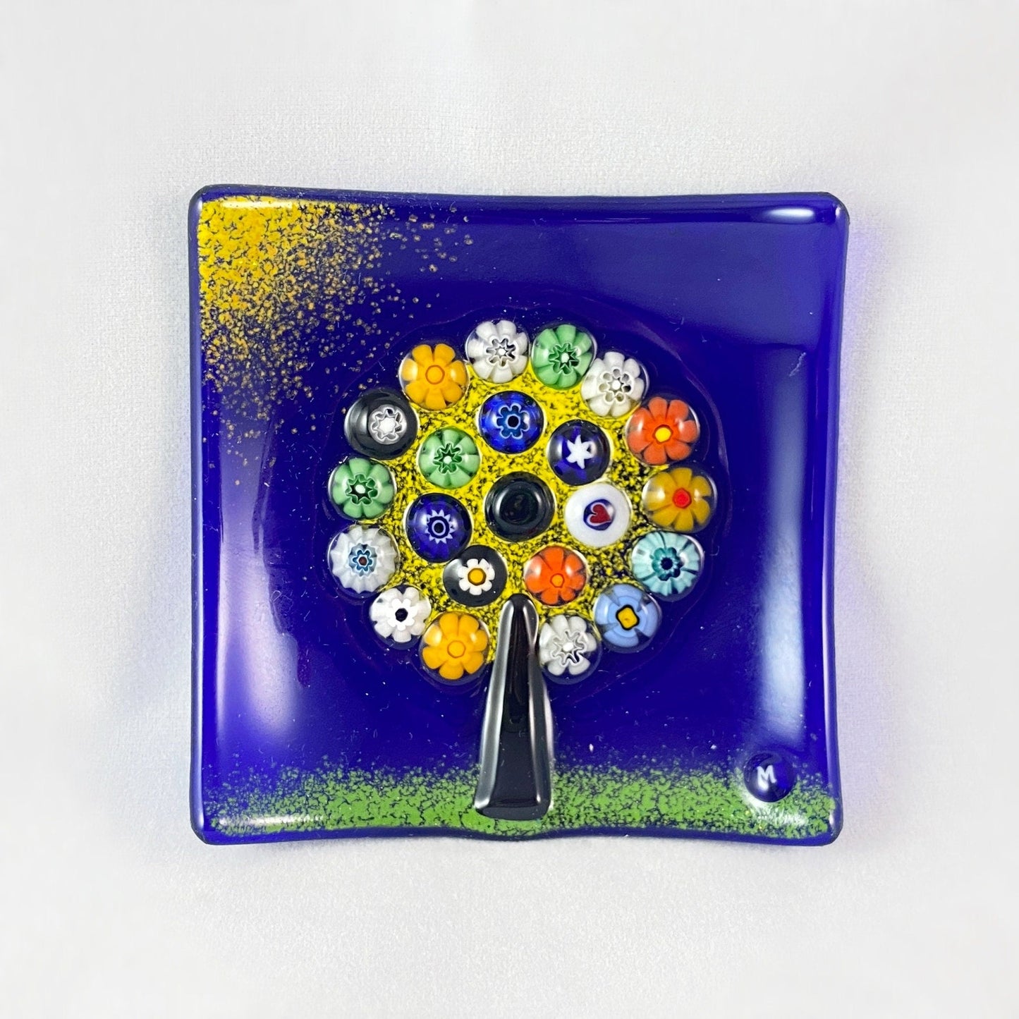 Venetian Glass Tree of Life Votive Candle Holder, Blue - Handmade in Italy, Colorful Murano Glass