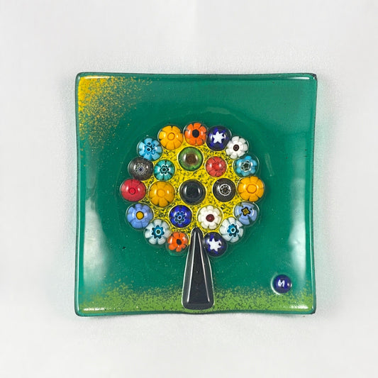 Venetian Glass Tree of Life Votive Candle Holder, Green - Handmade in Italy, Colorful Murano Glass