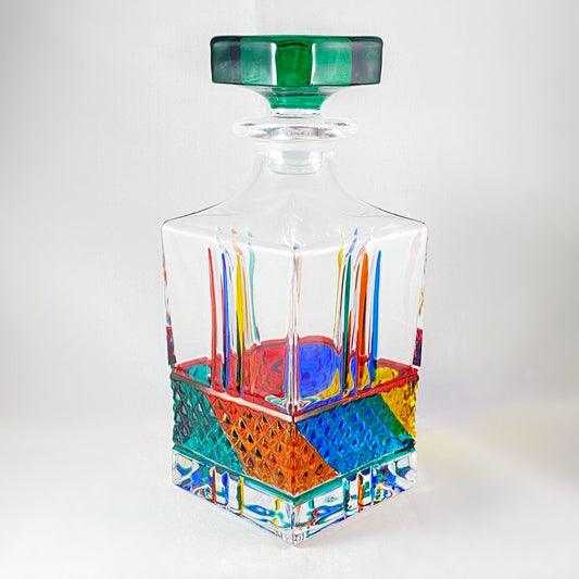 Venetian Glass Waterford Whiskey Decanter - Handmade in Italy, Colorful Murano Glass