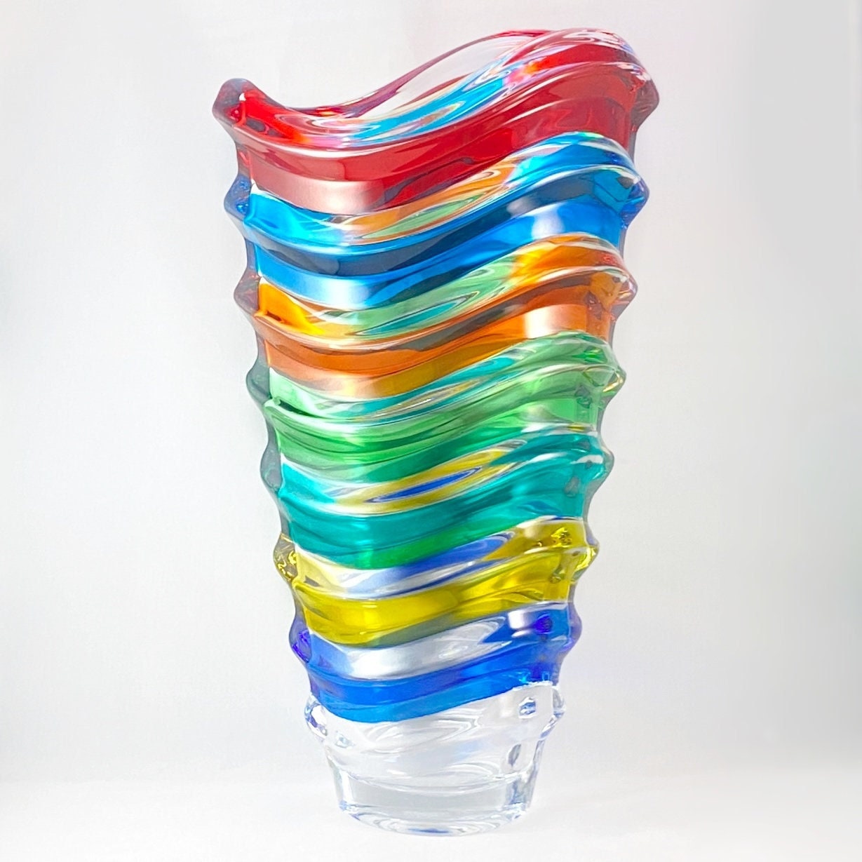 Venetian Glass Wave Vase - Handmade in Italy, Colorful Murano Glass Statement Vase