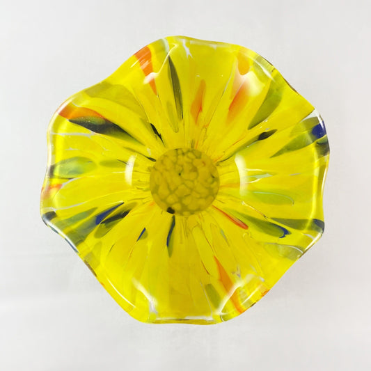 Venetian Glass Yellow Round Petal Vase - Handmade in Italy, Colorful Murano Glass Statement Vase