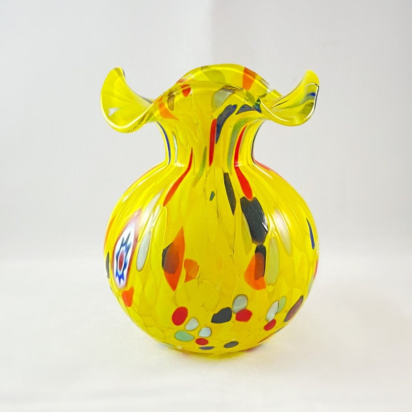 Venetian Glass Yellow Round Petal Vase - Handmade in Italy, Colorful Murano Glass Statement Vase