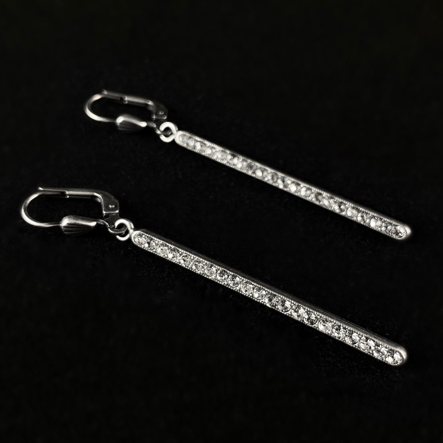 Vertical Bar Earrings with Clear Swarovski Crystals - La Vie Parisienne by Catherine Popesco