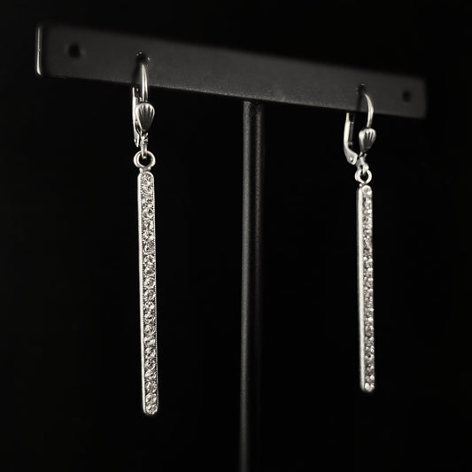 Vertical Bar Earrings with Clear Swarovski Crystals - La Vie Parisienne by Catherine Popesco