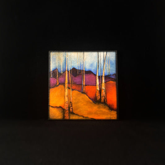 Warm Woods At An Incline, Art Block Coaster- Unique Home/Office Decor