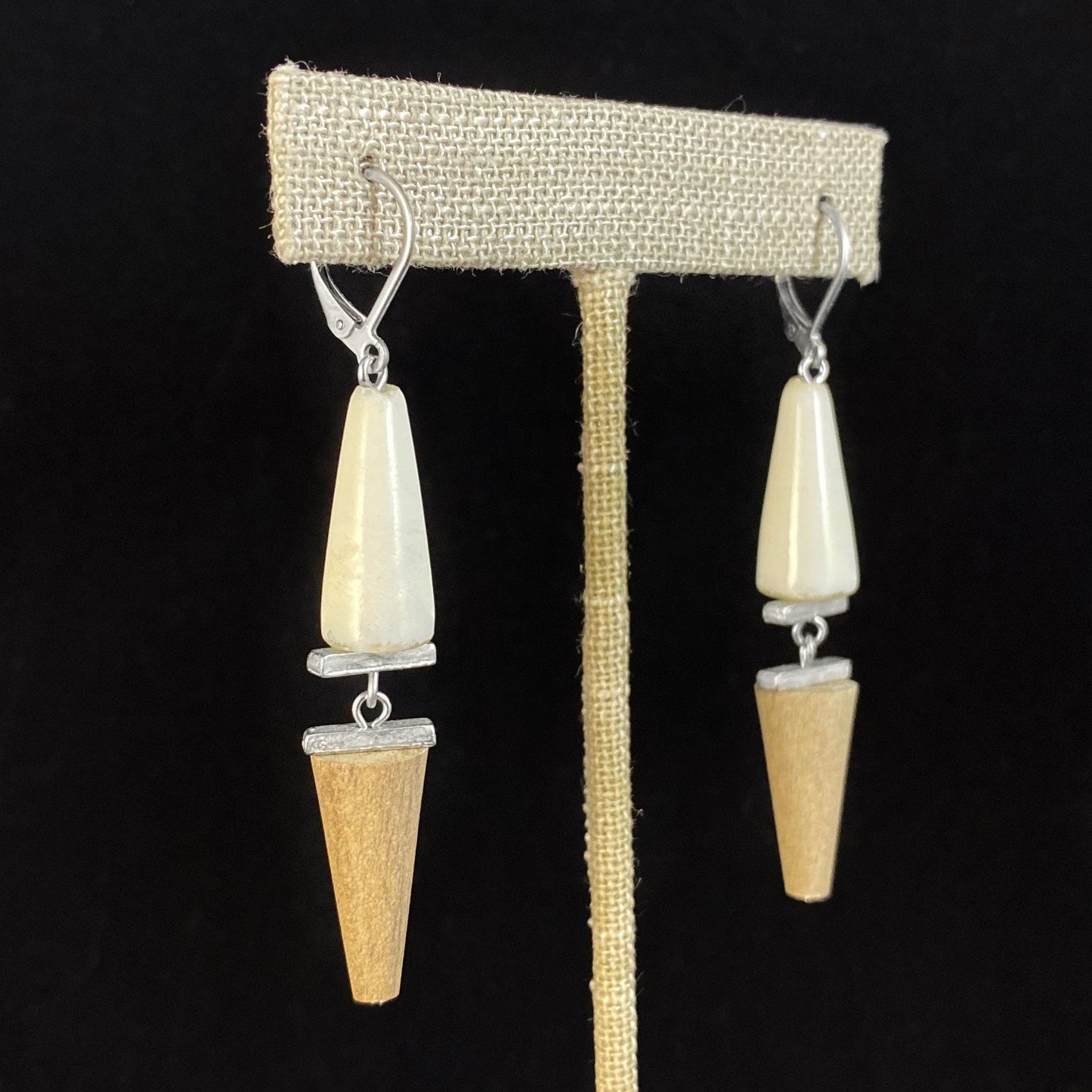 White and Tan Bead Earrings - Handmade in Canada, Anne-Marie Chagnon Jewelry