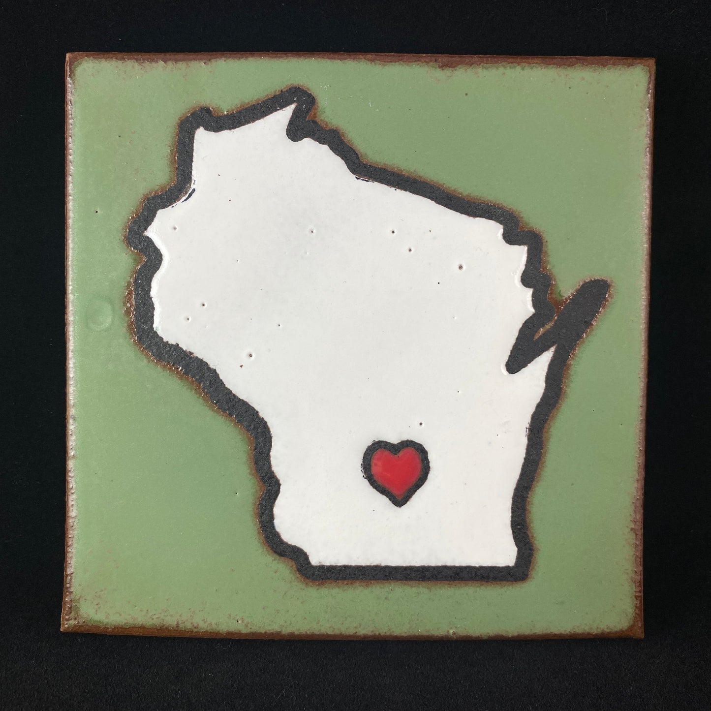 Wisconsin Outline Handmade Glazed Tile, Made in USA - Wall Decor, Table Decor, Trivet