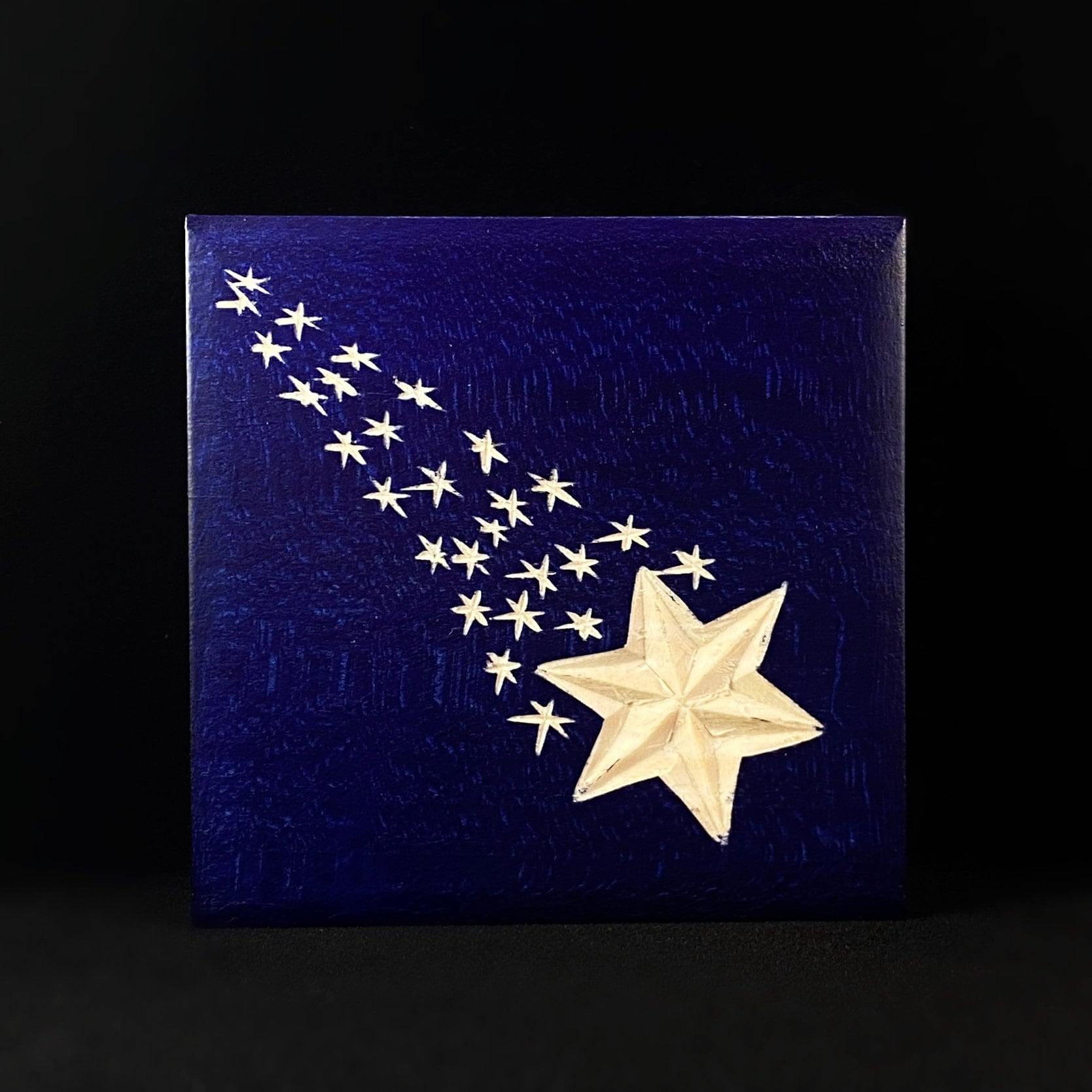 Wish Upon Shooting Stars Square Jewelry Box, Handmade Hinged Wooden Treasure Box