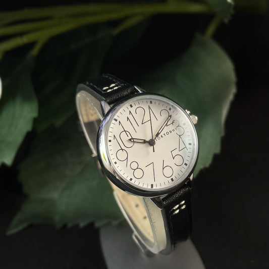 Women’s Watch, Skinny Black Leather Band, Silver Case - TOKYObay