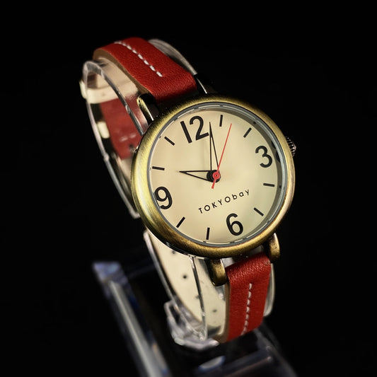 Women’s Watch Skinny Red Leather Band GOLD Case - TOKYObay