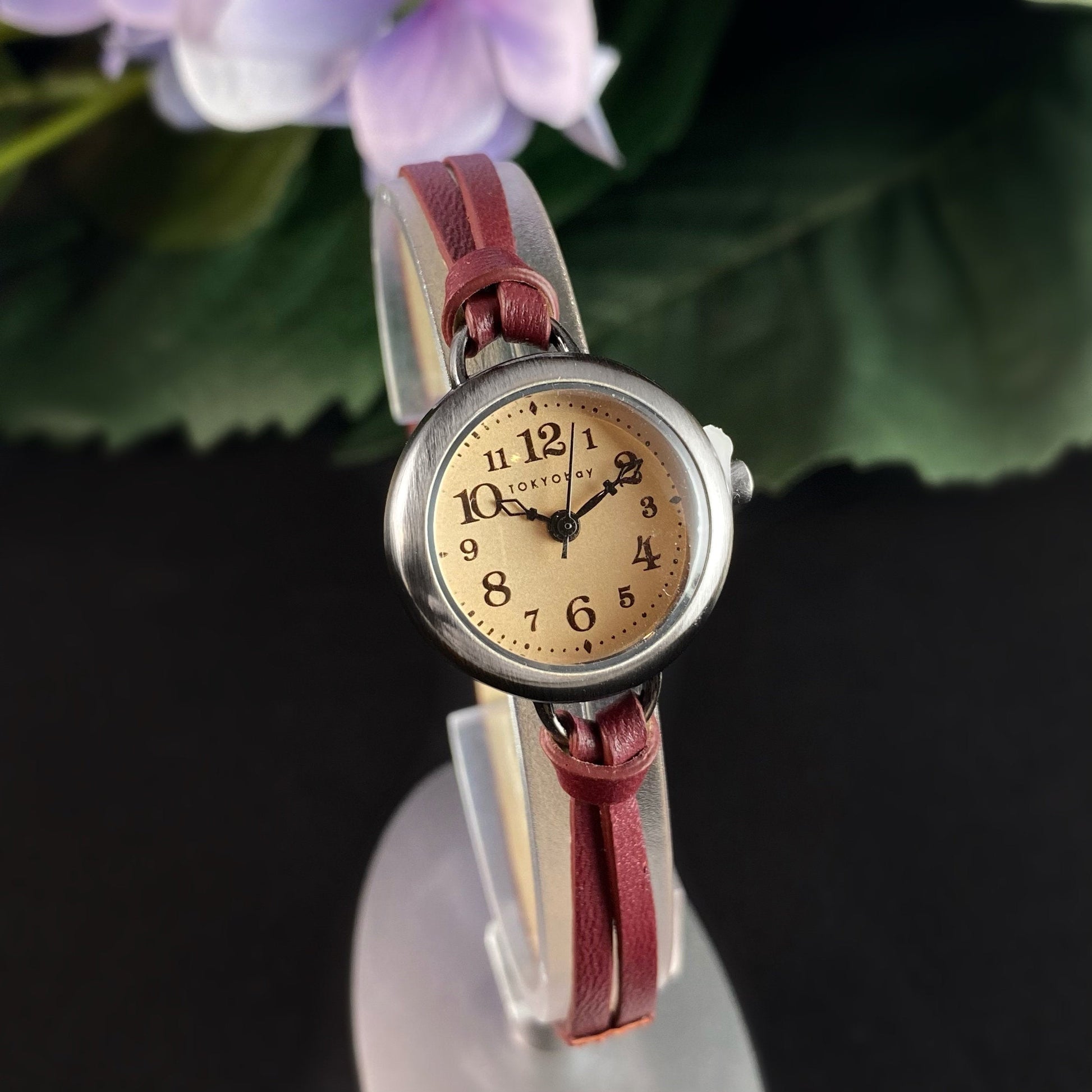 Women’s Watch, Skinny Red Leather Band, Silver Case - TOKYObay