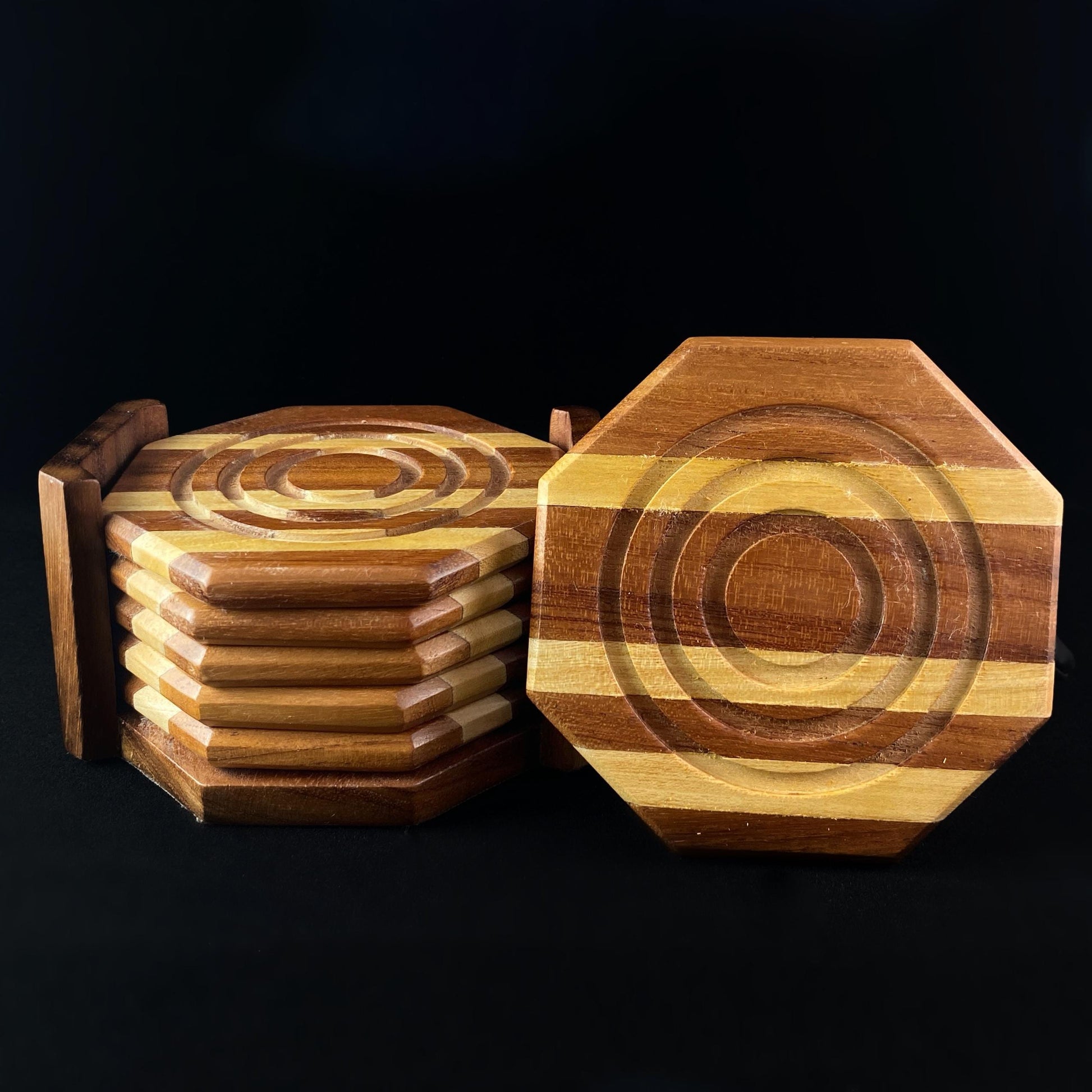 Wooden Coaster Set, Octagonal - Gift for Wine Lovers