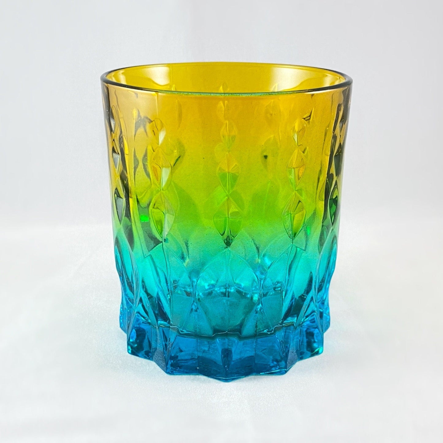 Yellow/Green/Blue Diamond Ombre Gradient Venetian Glass Whiskey Tumbler - Handmade in Italy, Colorful Murano Glass