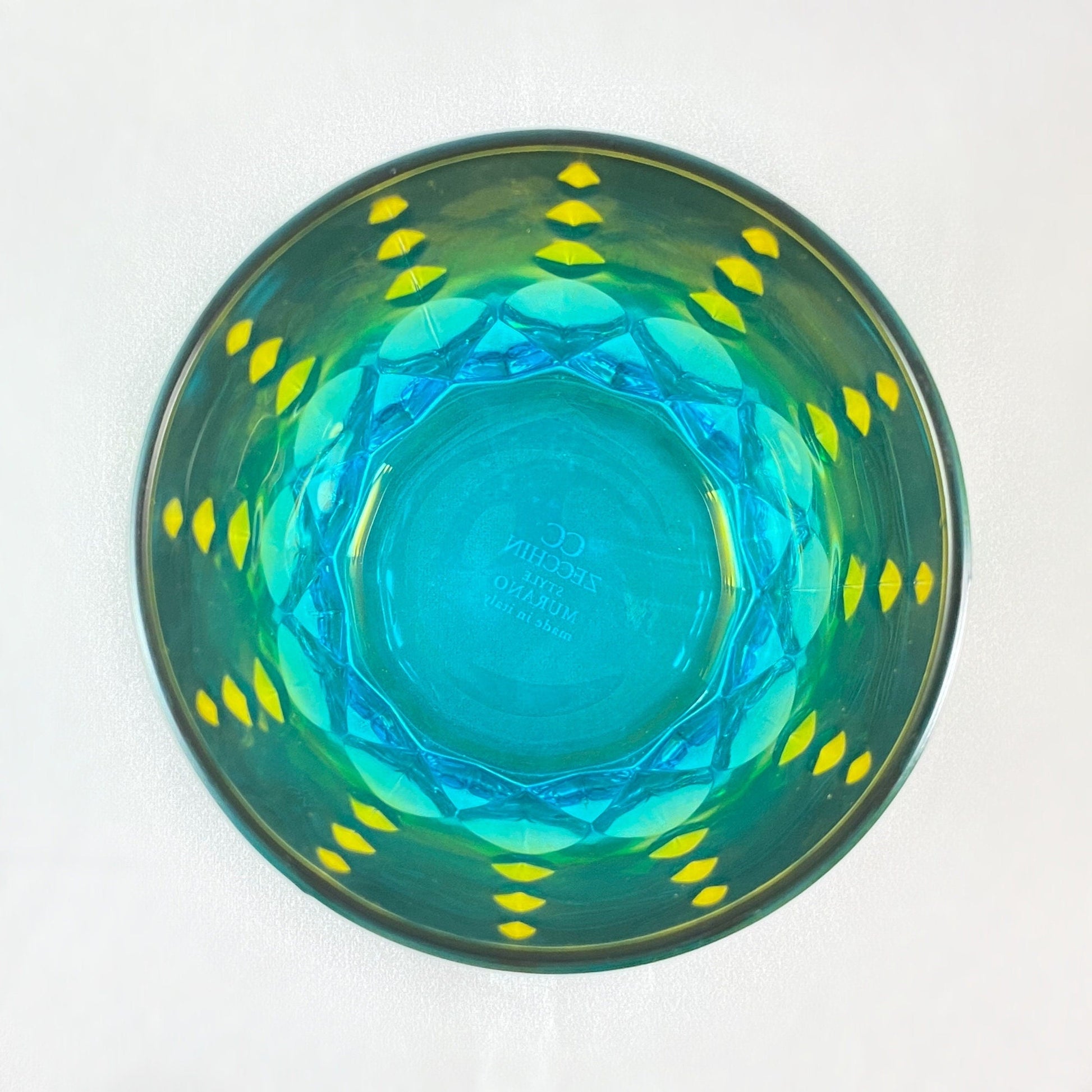 Yellow/Green/Blue Diamond Ombre Gradient Venetian Glass Whiskey Tumbler - Handmade in Italy, Colorful Murano Glass