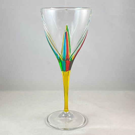 Yellow Stem Fusion Venetian Glass Wine Glass - Handmade in Italy, Colorful Murano Glass