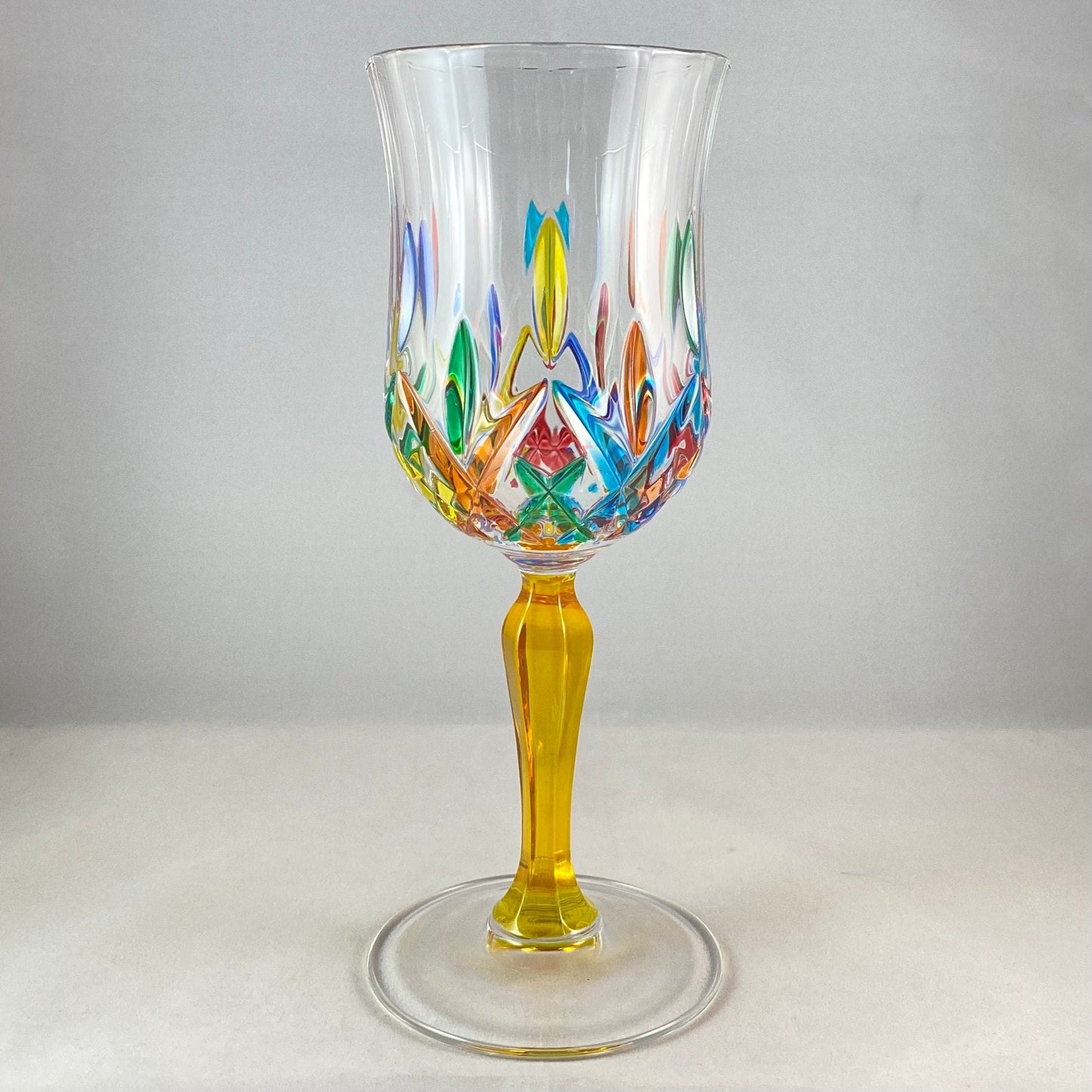 Yellow Stem Opera Venetian Glass Wine Glass - Handmade in Italy, Colorful Murano Glass