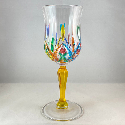 Yellow Stem Opera Venetian Glass Wine Glass - Handmade in Italy, Colorful Murano Glass