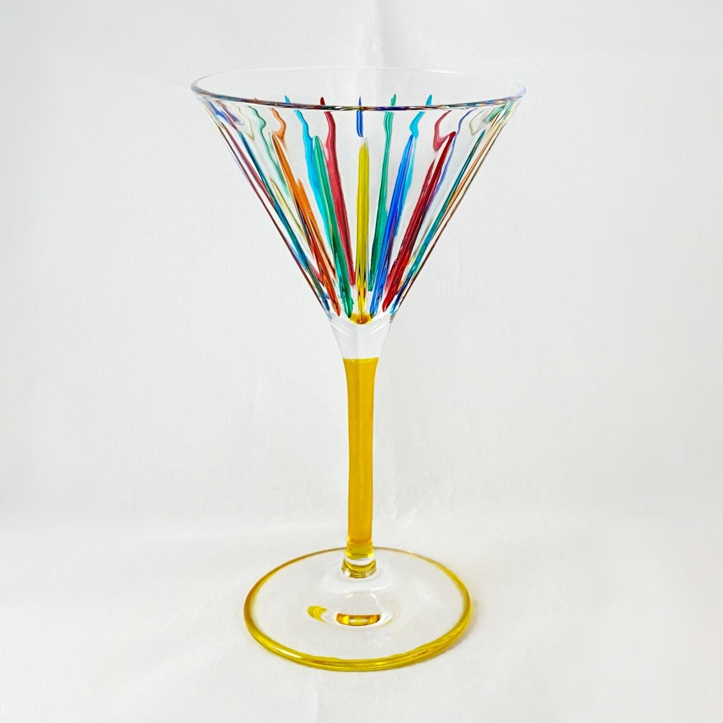 Yellow Stem Timeless Outline Venetian Martini Glass - Handmade in Italy, Colorful Murano Glass