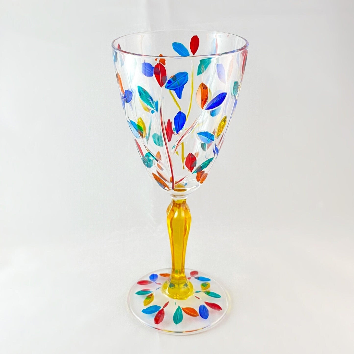 Yellow Stem Tree of Life Venetian Glass Wine Glass - Handmade in Italy, Colorful Murano Glass