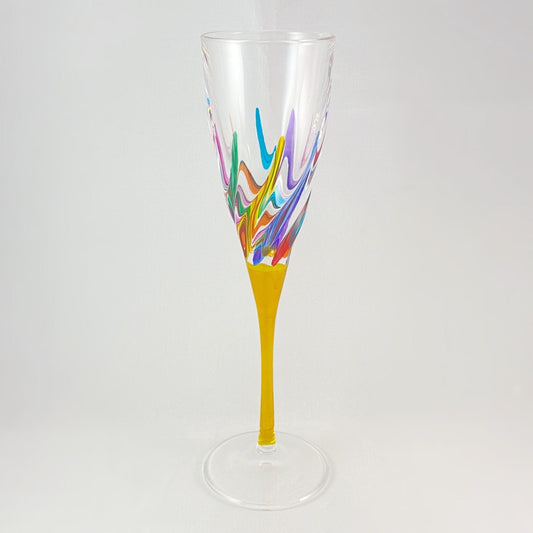 Yellow Stem Trix Venetian Glass Champagne Flute - Handmade in Italy, Colorful Murano Glass