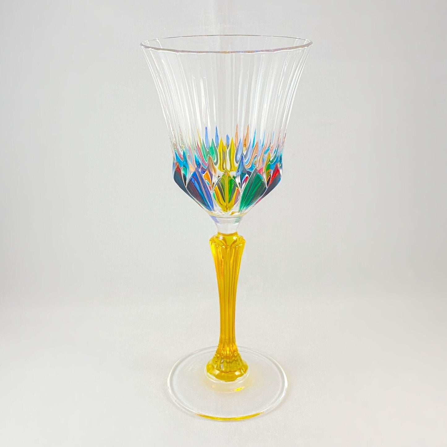 Yellow Stem Venetian Glass Adagio Clarity Wine Glass - Handmade in Italy, Colorful Murano Glass