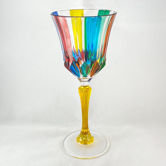 Yellow Stem Venetian Glass Adagio Wine Glass - Handmade in Italy, Colorful Murano Glass